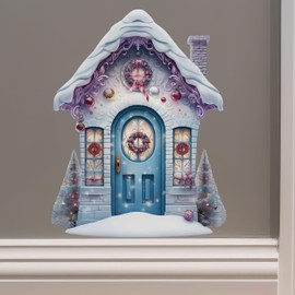 Christmas Village Wall Sticker - Purple Snowy Winter Wonderland Door with Christmas Trees