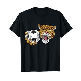 Jaguar Leopard Cheetah Soccer Ball Cartoon Character T-Shirt