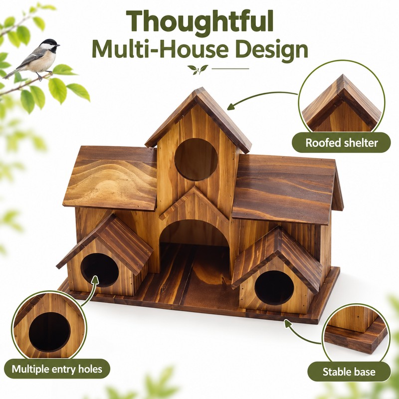 Wooden Bird House for Garden & Backyard – Multi-Room Outdoor