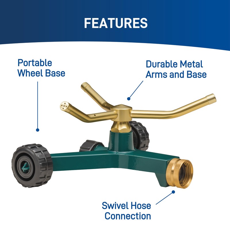 Orbit 58257N Lawn and Garden 3-Arm Metal Sprinkler with Wheel