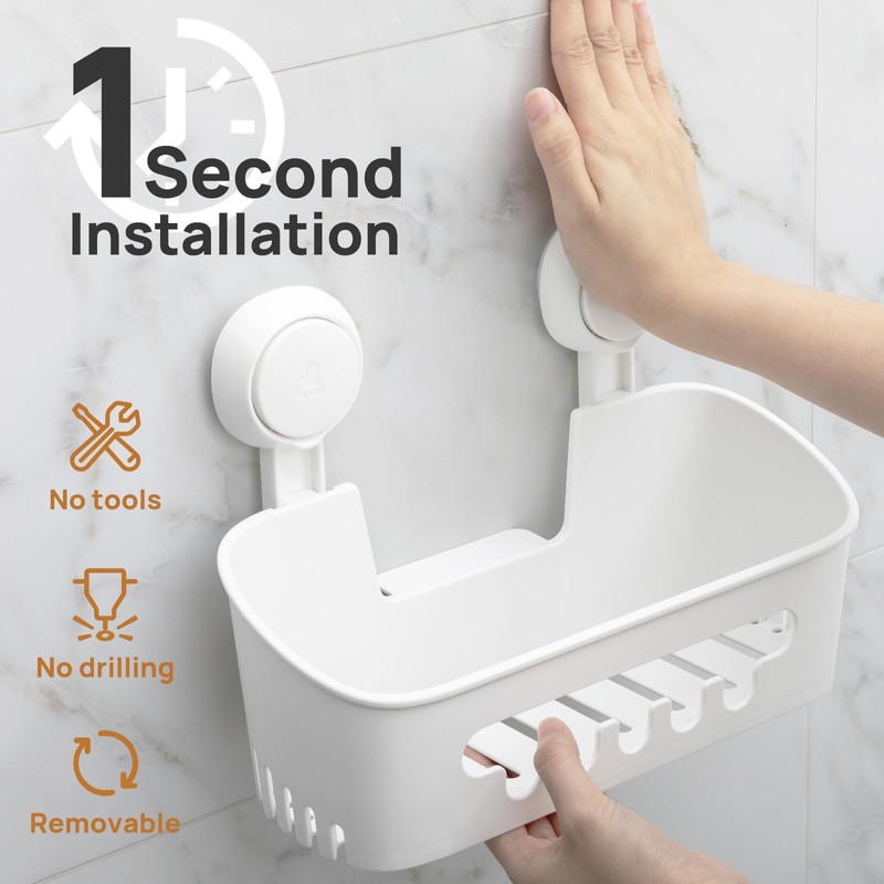 LEVERLOC Shower Caddy Suction Cup 2 Pack, Shower Organizer Removable