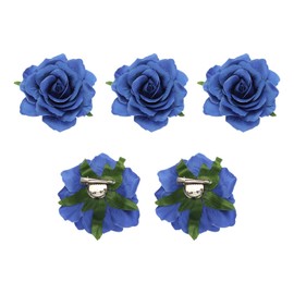 MECCANIXITY 5 Pcs Rose Flower Hair Clips 4 Inch Flower Hair Pins Flower Brooch for Women Hair Accessories Blue