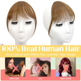Cephermer Clip in Bangs - 100% Human Hair Wispy Bangs Hair Clip Fake Bangs Fringe with Temples Hairpieces Air Bangs for Women Light Brown