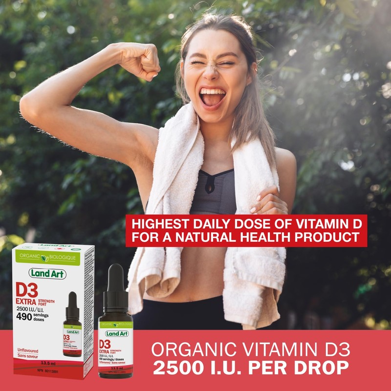 Land Art Certified Organic Vitamin D3 (490 Drops/Servings) - Extra