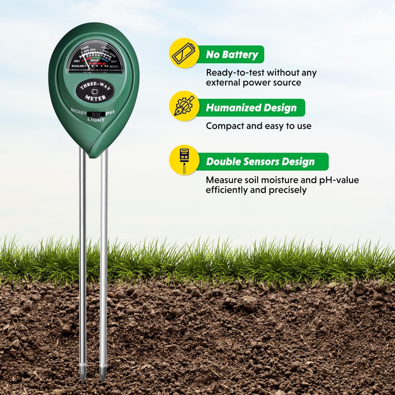 iPower Soil Meter, 3-in-1 Plant Moisture Light PH Tester for