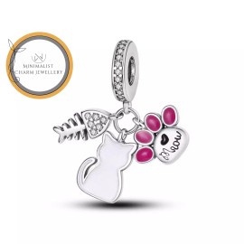 Minimalist Charm Jewelry Cat Paw Fish Charm For Bracelet, Animal Charm, Gift For Women