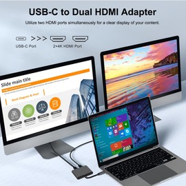 USB C to HDMI Adapter - Dual HDMI Adapter for 2 Monitors, 4K@60HZ, USB C HDMI Adapter for MacBook Pro (2016-2023)/Laptop/HP/Dell/Surface/Lenovo/MacBook (Black)