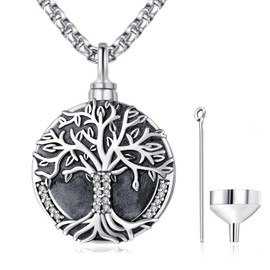 ADMETUS Tree of Life Urn Necklaces for Ashes 925 Sterling Silver Ash Necklace Cremation Jewellery for Men with 2.5 mm 22 Inches + 2 Inch Rolo Chains, Sterling Silver, No Gemstone