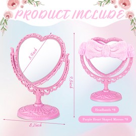 Yiyiring 8 Sets Spa Party Mirror 8 Heart Mirror Spa Party Supplies for Sleepover Party Favors Makeup Mirror for Spa Party Sleepover Party Slumber Birthday Party Favor(Pink)