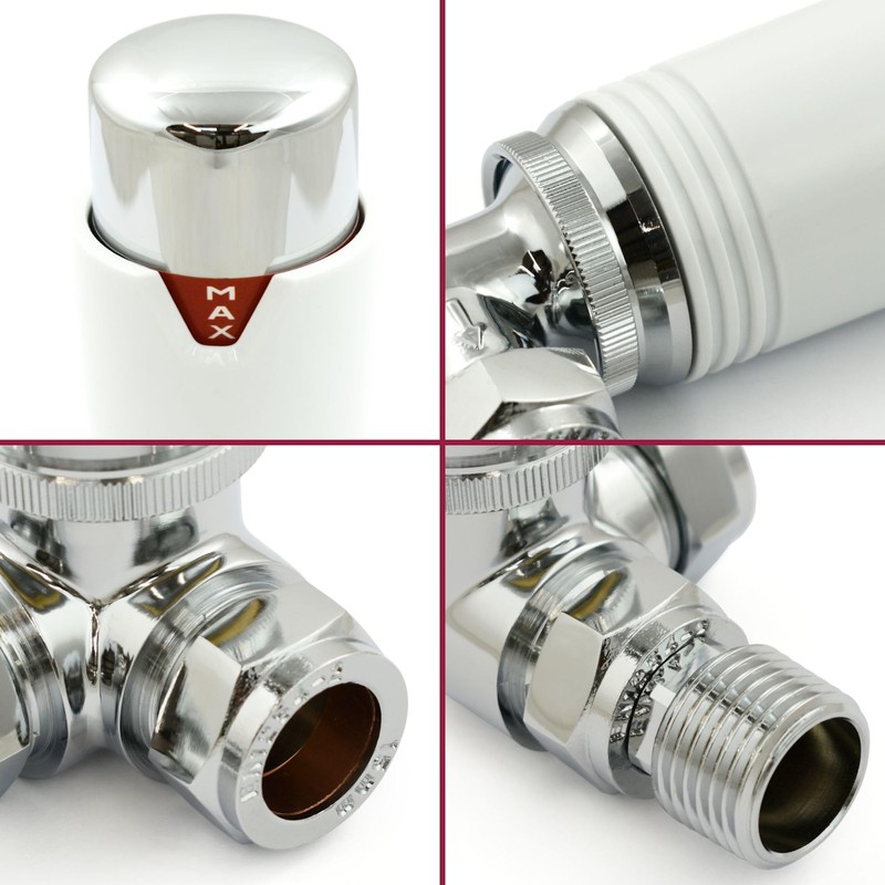 Thermostatic Radiator Valve Corner TRV – Style (Chrome & White