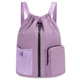WANDF Drawstring Gym Bag Sports Backpack with Shoes Compartment Water-resistant Swimming Bag for Men Women Ideal for PE School Travel Beach (Lilac Purple)
