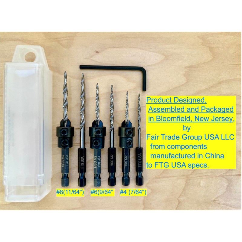 FTG USA Adjustable Wood Countersink Drill Bit #4#6#8 with Tapered
