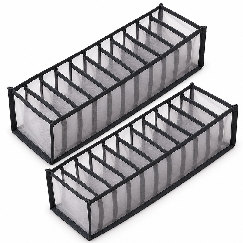 11-Grid Drawer Organizer for Underwear & Socks – 2 Pack