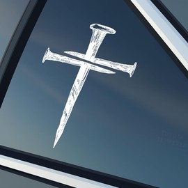 Premium Nails Cross Vinyl Decal – Christian Sticker for Car, Truck, Window, Laptop, Wall – White Faith Symbol | Size 6x4 Inches