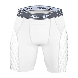 Youper Youth Elite Compression Padded Sliding Shorts w/Cup Pocket for Baseball, Football (White/Grey, X-Small)
