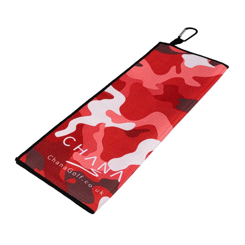 CHANA Golf - Red Camo Microfibre Golf Towel with Built-in