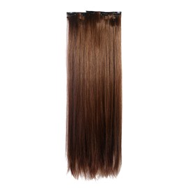 Vtrem 24 Inch 16 Clips Natural Straight Hair Extensions 60cm Long Synthetic Clip in Hair Extension Heat Resistant Full Head Hair Pieces for Women, 126g, Brown