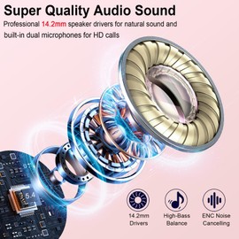 Wireless Earbuds, Bluetooth Headphones 5.4 with ENC Noise Cancelling Mics, 30H Bluetooth Ear Buds 3D Bass with LED Display Charging Case, IP7 Waterproof Wireless Earphones for Android, iOS, Rose Gold