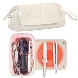 Leudes Hair Tools Travel Bag for Women Heat Resistant Mat for Travel Essentials Hot Tools Straighteners,Flat Irons,Curling Iron,Hot Air Brushes and Hair Dryer Organizer Bags 2 in 1 (Beige)
