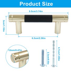 Cionyce Knurled Cabinet Pulls, 2-1/2 Inch Cabinet Handles Hole to Hole, 3.5 Inch Long Black and Gold Kitchen Drawer Pulls Metal Knurled Cabinet Hardware(2 Pack)