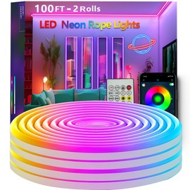 Bvokon 100FT (2 Rolls 50FT) Neon Rope Lights,Flexible Led Rope Light Control with App/Remote,Multiple Modes,Music Sync,IP65 Outdoor RGB Led Strip Lights Waterproof