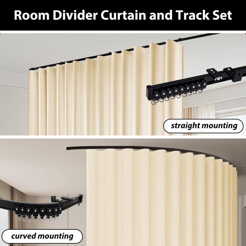 hoeflife Room Divider Blackout Curtains & Ceiling Curtain Track Set