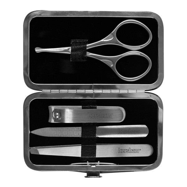 Kershaw Men's Stainless Steel Manicure Set, 4-Piece with Case (KMCURE), Regular