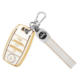 TOMALL for Kia Key Fob Cover with Keychain 4 Buttons Soft TPU Key Fob Protector Compatible with Kia Optima Soul Sportage Sorento Forte Rio NIRO Car Key Cover, White
