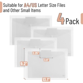 Mr. Pen- Clear Plastic Envelopes, 4 Pack, A4, Clear,Letter Size, Plastic Envelopes with Snap Closure