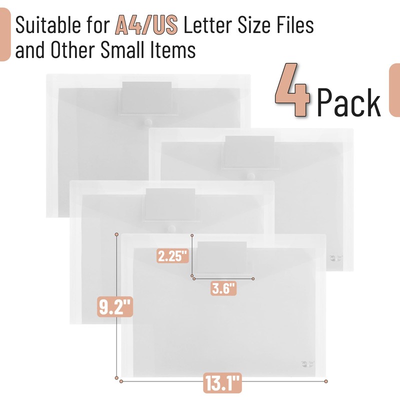 Mr. Pen- Clear Plastic Envelopes, 4 Pack, A4, Clear,Letter Size,