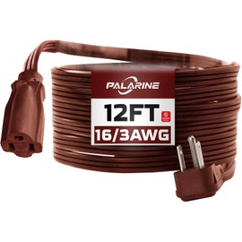 PALARINE Brown Flat Plug Extension Cord 12 ft, Indoor Extension Cord, 16/3 SPT-3 13A 3 Prong Power Cord for Kitchens, Behind Furniture, Office, UL Listed