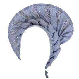 SugeGasa Luxury Nigerian Headties Already Made Auto Gele African Headtie Women Headbands Head Wrap or Party Wedding (Silver)