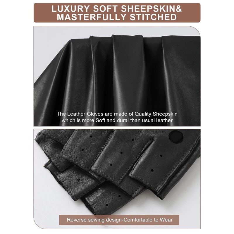 GSG Mens Fingerless Leather Gloves Driving Cycling Motorcycle Half Gloves