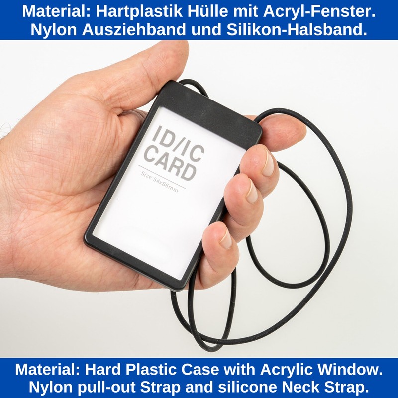 ID Card Holder with Retractable Strap 1 Set Black Transparent