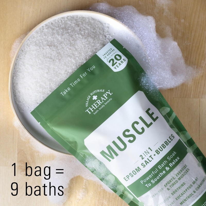 Village Naturals Therapy Muscle Foaming Epsom Soak, Eucalyptus Mint Scent,