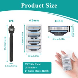 Pack of 24 Mach 3 Razor Blades, Double Coated Stainless Steel Razor Blades for Men, 3-Layer Blades for Precise Cut and Manual Shaving, Ideal for All Beard Types, Replacement Razor Blades