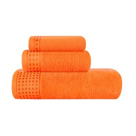 GLAMBURG Ultra Soft 3 Pack Cotton Towel Set, Contains a Bath Towel 28x55 inch, a Hand Towel 16x24 inch & a Wash Coth 12x12 inch, Ideal Everyday use, Compact & Lightweight - Orange