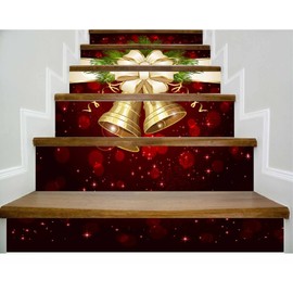 3D Christmas Stair Stickers Decals-6Pcs/Set Christmas Stair Risers Stickers Decals Removable Staircase Decals Vinyl Wall Stickers for Stair Steps Christmas Decoration (Red Bell)