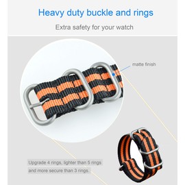 26mm Black/Orange Men's Thick Nylon Watch Strap Band Military Wristband Replacement Heavy Duty Buckle