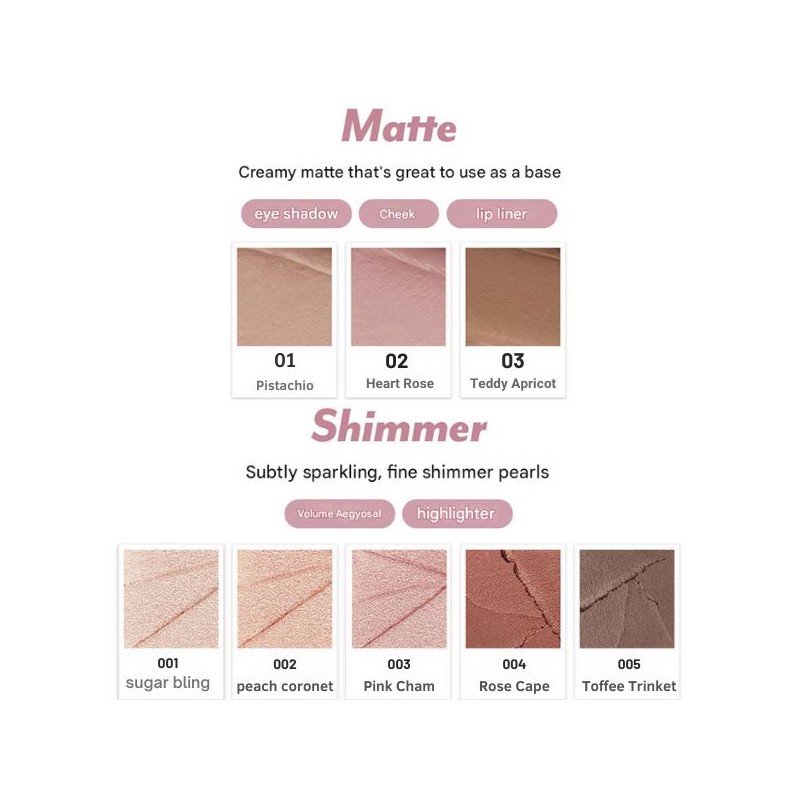I'M MEME Shadow Stick Matte/Shimmer/Giltter 0.9g, Color:Shimmer 004 Rose Cape