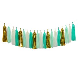Teal-Blue Mint Beige-Gold Party-Decorations Tassel-Garland -20pcs Rustic Wedding Tassels Banner Streamers,Women Birthday Bachelorette Engagement Decor Panduola