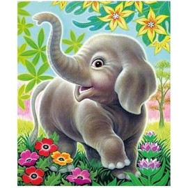 Diamond Painting Set, Elephant with Flowers and Accessories, Craft Kit for Painting with Rhinestones, for Children from 5 Years