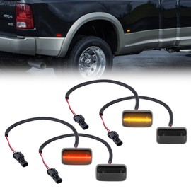 POPMOTORZ LED Dually Fender Side Marker Lights Rear Bed Side Marker Lamps for 2015-2023 Chevy Silverado GMC Sierra 2500HD 3500HD Amber Red Rear Wheel Fender Dually Lamps Smoked Lens 4Pcs