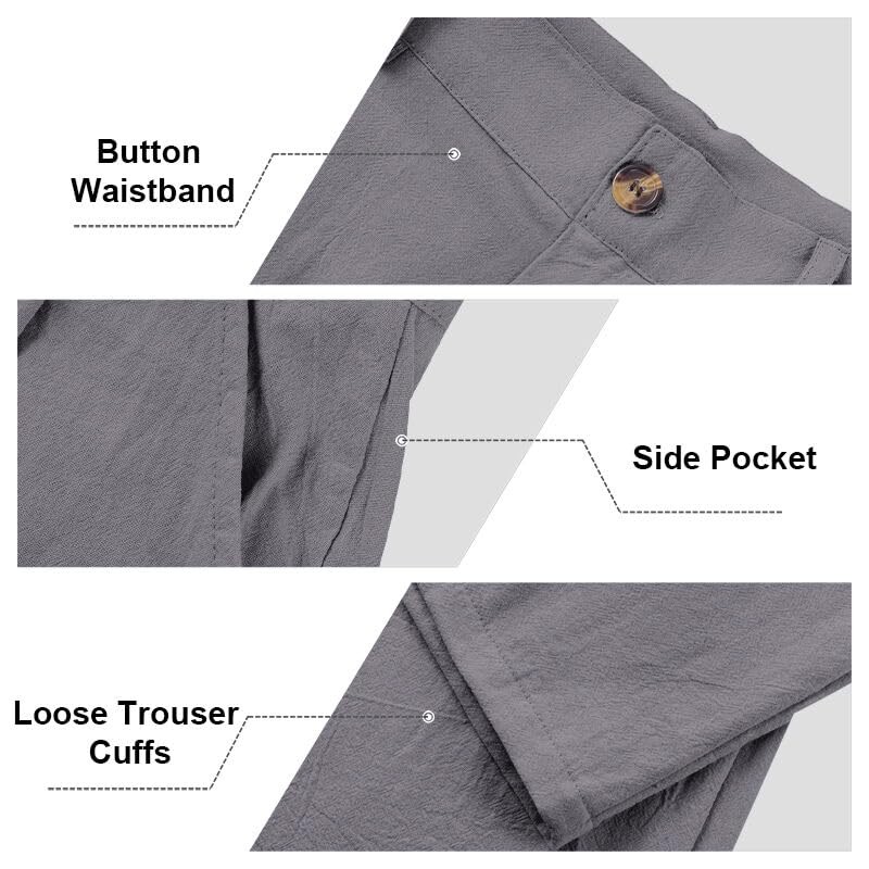 TAFLE Mens Linen Pants Lightweight Solid Casual Pants Straight-Legs Loose