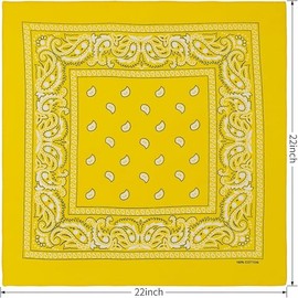 Juoar 22"X22" 100% Cotton Paisley Printed Bandanas Large Thick Scarfs Fashion Headwear for Men and Women (1, Yellow)