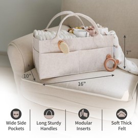 PUTSKA Baby Diaper Caddy Organizer Nursery Basket - Baby Basket Gift Registry For Baby Shower List. Baby Must Haves Essentials. Neutral Baby Stuff For Newborn Boy Nursery Decor Or Girl(Mocha 16x10x7)