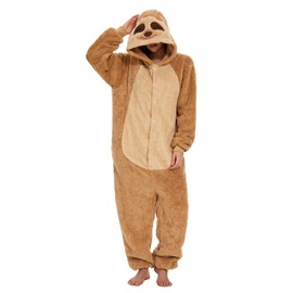 chuangminghangqi One Piece Pyjamas Women's Long Winter Onesie Animal Costume Adult Costume Jumpsuit Women's Cuddly Pyjamas Fleece Onesie Clothing with Hood and Zip, Sloth-7127