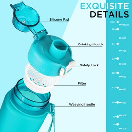 AOHAN Trinkflasche 1l, Wasserflasche BPA Frei, Sport Trinkflasche Kohlensäure Geeignet, Auslaufsicher Motivierende Sportflasche Mit Filter für Fahrrad, Fitness, Wandern und Schule