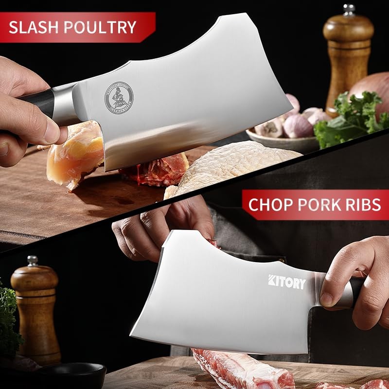 Meat Cleaver with Large Handle - 7 inch Kitchen Bone