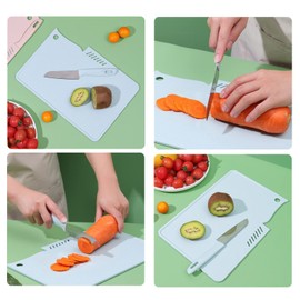 Plastic Cutting Board, Extra Thick Flexible Plastic Chopping Board Mats Uice Grooves Cutting Pad for Kitchen Food Cutting Mat for Kitchens Easy Hanging (Blue)